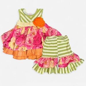 Giggle Moon Green and Pink Floral Kids Matching Set